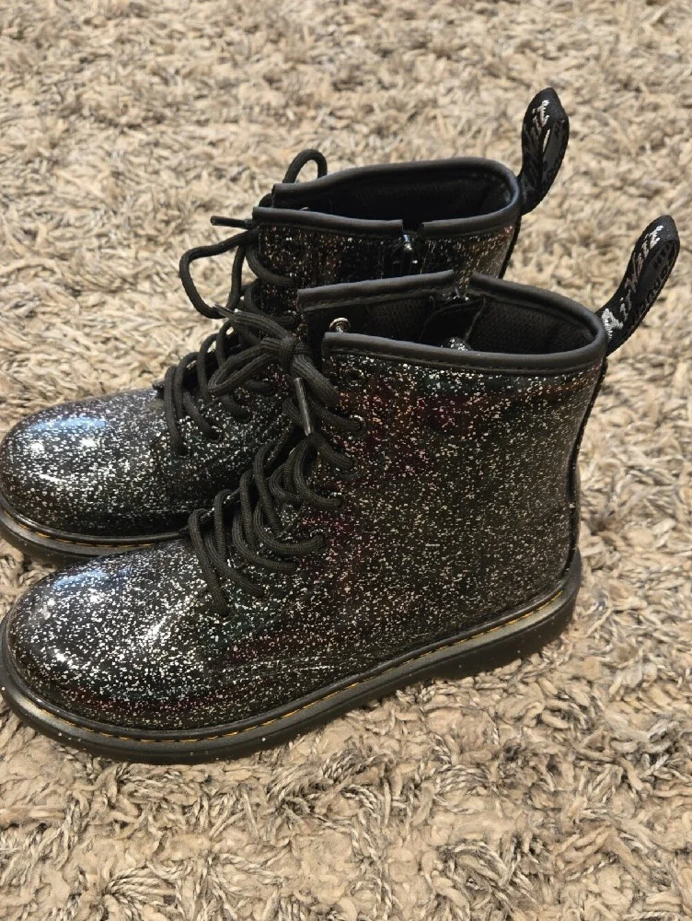 Girls' Black Glitter Lace-Up Dr. Martens Kids Boots